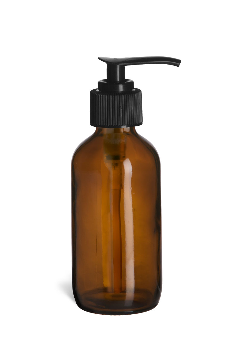 4 Oz Amber Glass Boston Round Bottles – Pack With Poly Cone Lined Black Caps