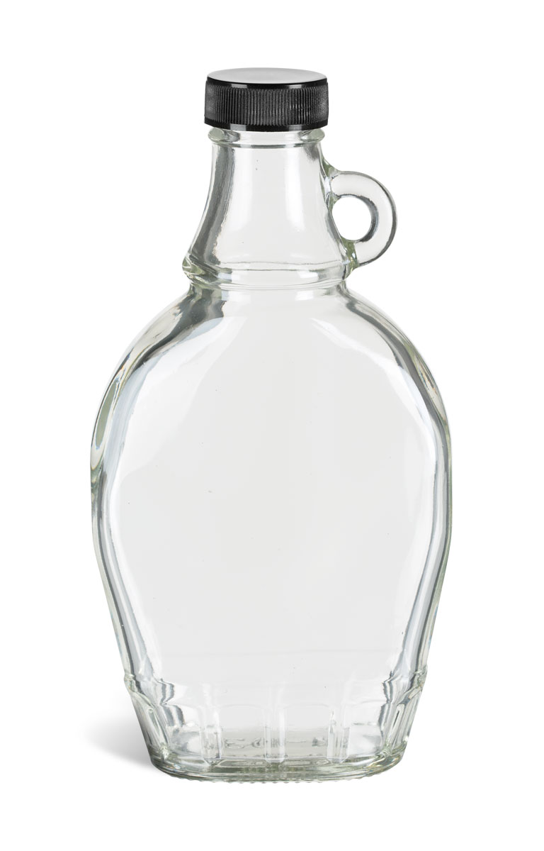 8 oz Glass Syrup Bottle with Black Cap - SYR8