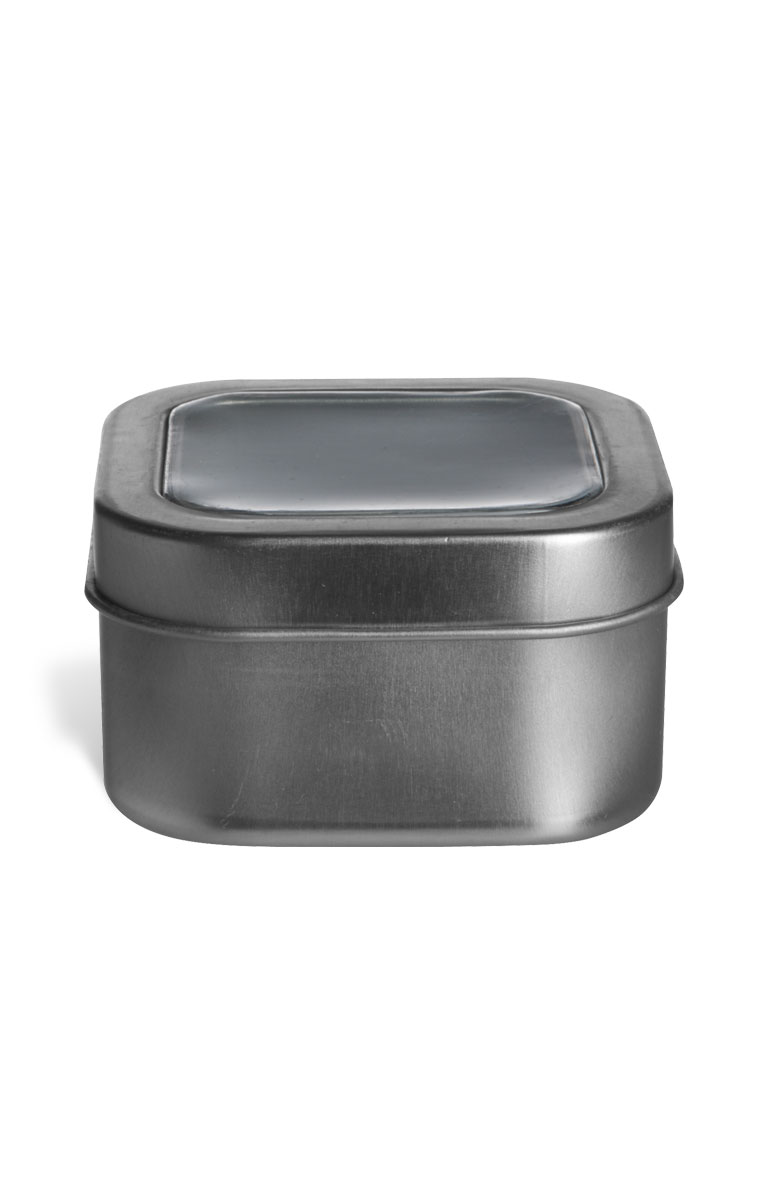 Tin Square Deep Container 8 oz w/ Clear Top Cover