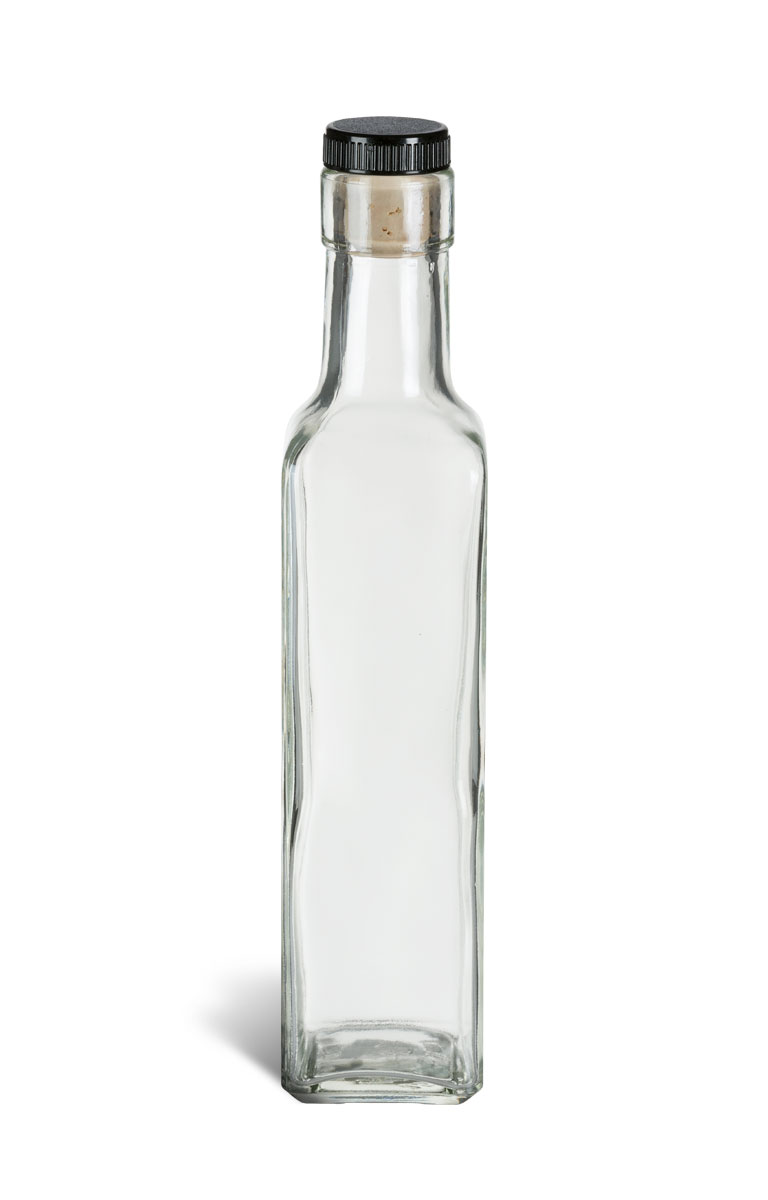 8.5 oz (250 ml) Quadra Square Glass Bottle with T-Top Cork - QDRA8T