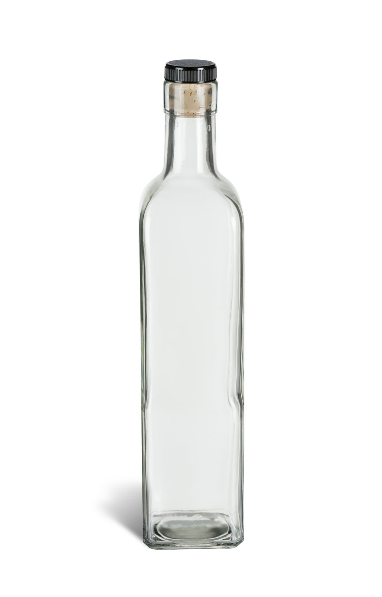 17 oz (500 ml) Quadra Square Glass Bottle with T-Top Cork - QDRA17T