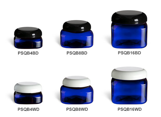 Blue PET Square Jars with Dome Lids