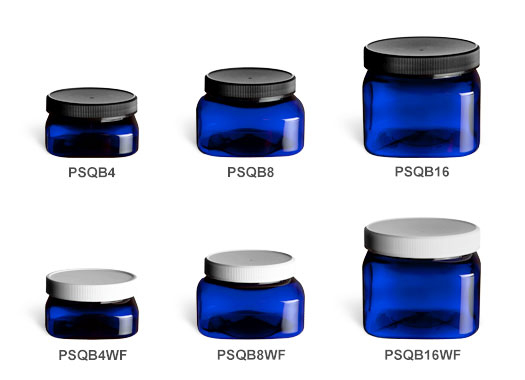 Blue PET Square Jars with Flat Lids