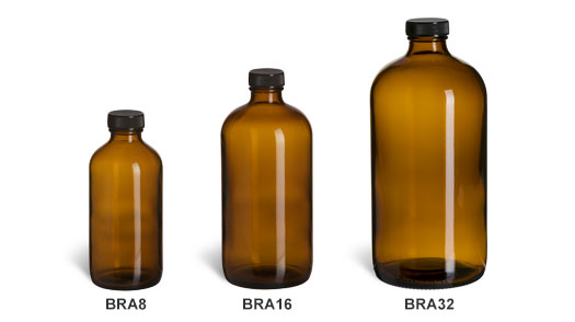 Larger Amber Boston Round Glass Bottles