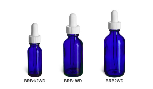 Cobalt Blue Boston Round Glass Bottles with White Droppers