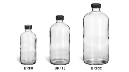 Larger Clear Boston Round Glass Bottles