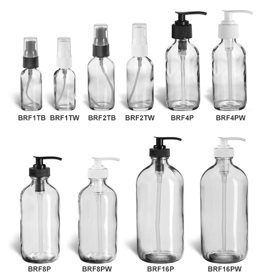 Clear Boston Round Glass Bottles with Pumps