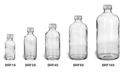Clear Boston Round Glass Bottles with Silver Caps