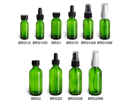 Green Boston Round Glass Bottles