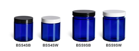 Blue Straight Sided Jars with Smooth Lids