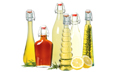 Glass swing top bottles filled with sauces, oils and beverages