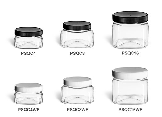 Clear PET Square Jars with Flat Lids