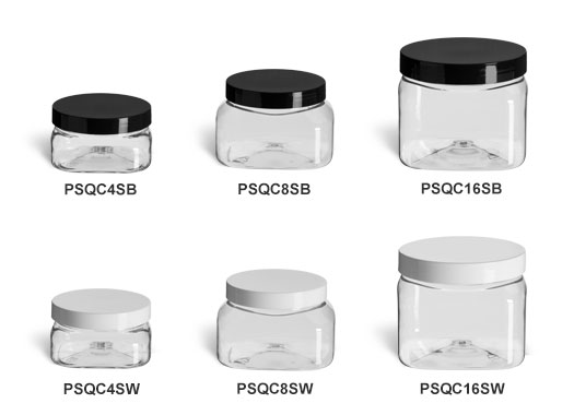 Clear PET Square Jars with Smooth Lids