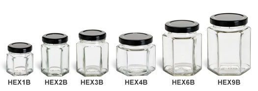 Hexagon Jars with Black Lids