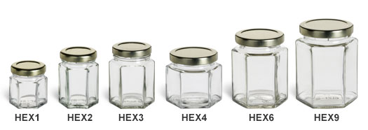 Hexagon Jars with Gold Lids