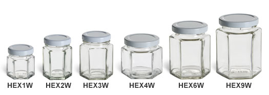 Hexagon Jars with White Lids