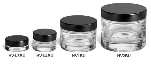 Heavy Base Clear Glass Jars with Black Lids