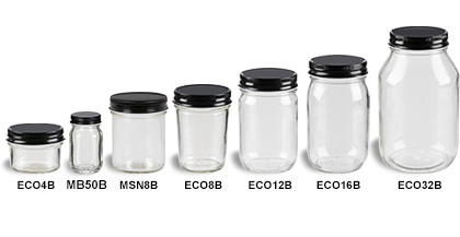 BULK LOT Small Glass Mason Jar With Black Lids 150ml Mini Round