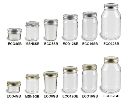 16 oz Eco Mason Glass Jar with Gold Button Lid