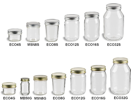 16 oz Eco Mason Glass Jar with Gold Button Lid