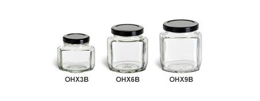 Oval Hexagon Jars with Black Lids Oval Hexagon Jars with Black Lids