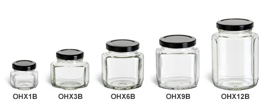 Oval Hexagon Jars with Black Lids