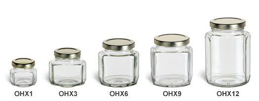 Oval Hexagon Jars with Gold Lids