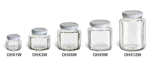 Oval Hexagon Jars with White Lids