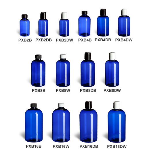 Blue PET Boston Round Plastic Bottles