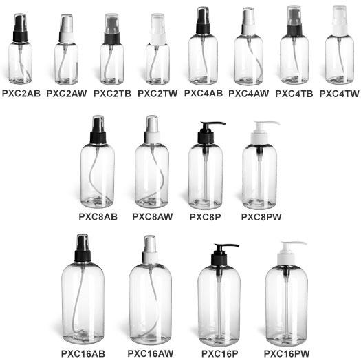 Clear PET Boston Round Bottles with Pumps