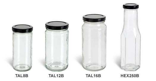 Clear Tall Straight Sided Jars with Black Lids