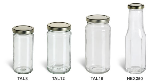 Clear Tall Straight Sided Jars with Gold Lids