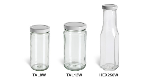Clear Tall Straight Sided Jars with White Lids Clear Tall Straight Sided Jars with White Lids