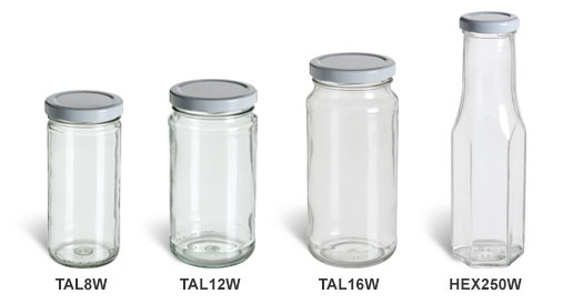 Clear Tall Straight Sided Jars with White Lids