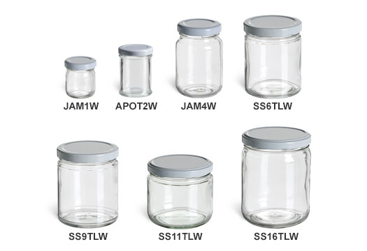 Clear Short Straight Sided Jars with White Lids