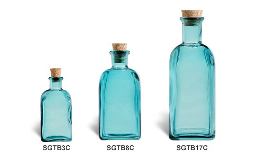 Blue Spanish Recycled Glass Bottles with Cork