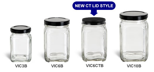 Victorian Square Jars with Black Lids