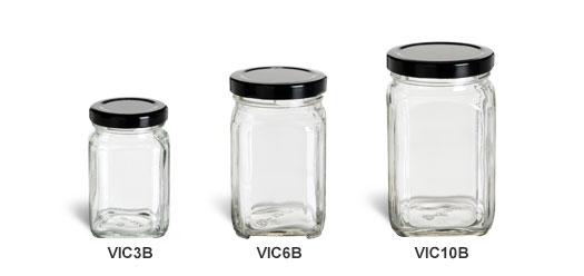 Victorian Square Jars with Black Lids