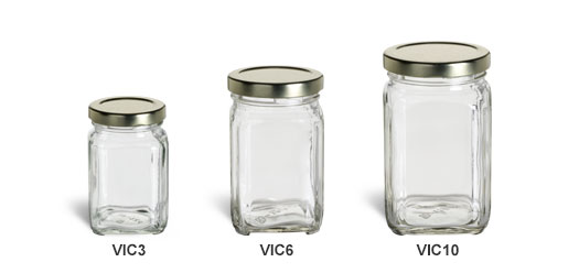 Victorian Square Jars with Gold Lids