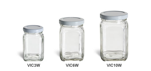 Victorian Square Jars with White Lids