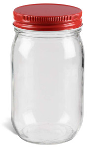◆jar◆ Eco Mason Glass Jar with Red Lid, 16 oz | Specialty Bottle