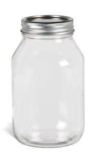 32 oz Large Mason Jar with Silver Two-Piece Lid, Home Canning