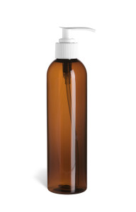 8 oz Amber Plastic Cosmo Bottle, White Pump