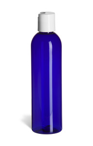 8 oz Blue Plastic Cosmo Bottle, White Disc Cap