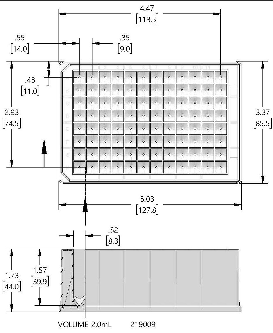 Pyramid Bottom 96 Deep Square Well, Pyramid Bottom, Polypropylene Microplate, 2ml/well