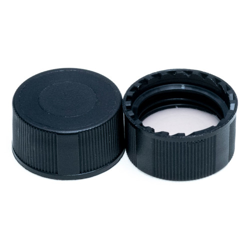 9mm Solid Top R.A.M.™ Ribbed Cap, Black Polypropylene, PTFE/F217 Lined