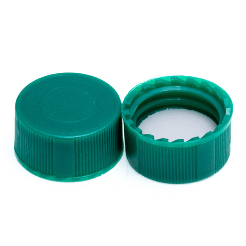9mm Solid Top R.A.M.™ Ribbed Cap, Green Polypropylene, PTFE/F217 Lined