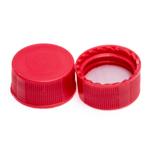 9mm Solid Top R.A.M.™ Ribbed Cap, Red Polypropylene, PTFE/F217 Lined