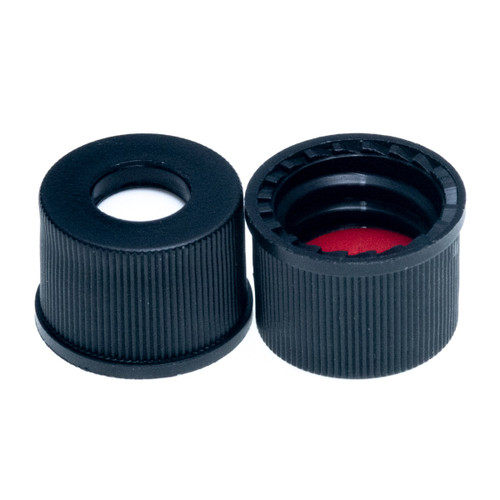 8-425mm Black Open Hole Polypropylene Closure, Red PTFE/Silicone Septa, 0.060” with Slit