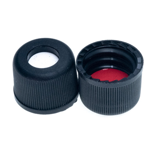 8-425mm Flangeless Black Open Hole Polypropylene Closure, Red PTFE/Silicone Septa, 0.060” with Slit